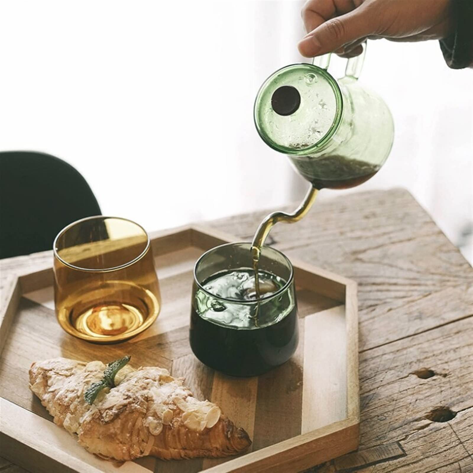 Caffettiera in vetro per caffè a mano, tazza da caffè a collo d'oca lunga con coperchio, resistente al calore, teiera per caffè (verde)