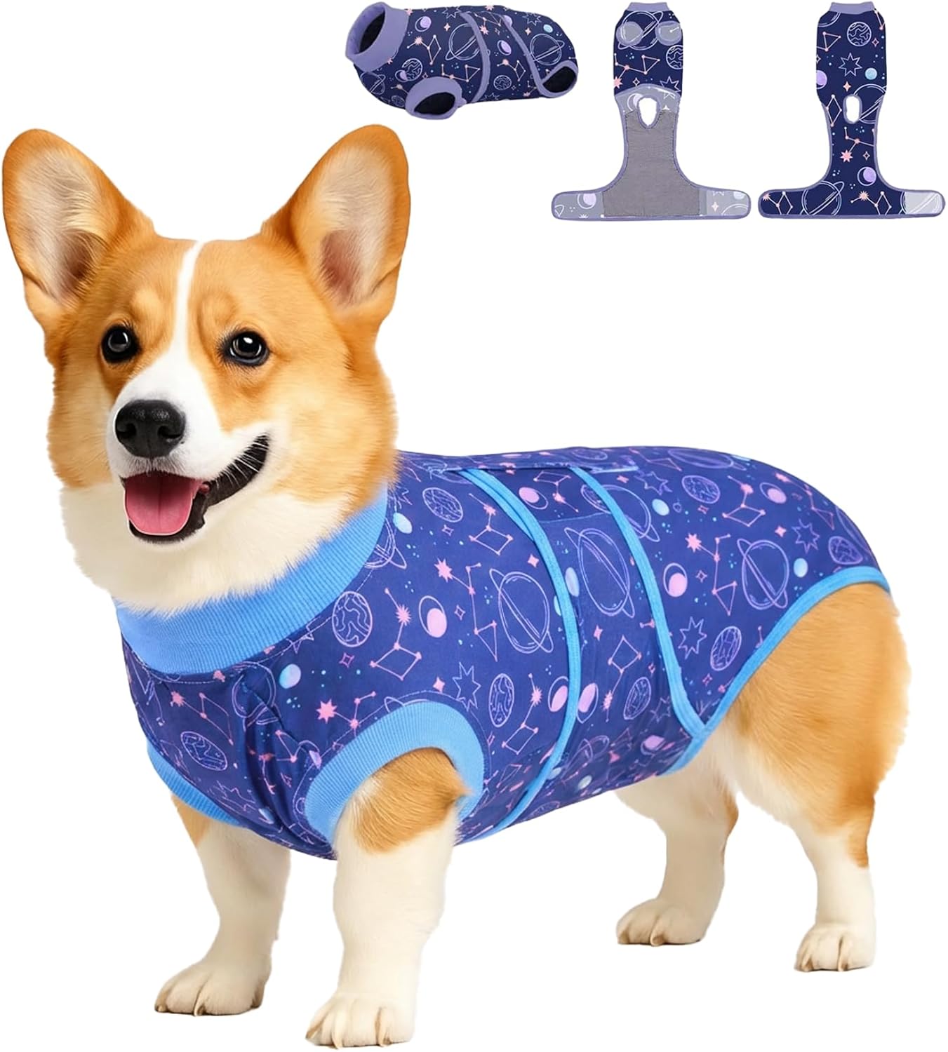 PetWarm Dog Surgery Recovery Suit, Protective Dog Recovery Suit, Bodysuit for Abdominal Area Comfort and Anti-Lick Protection, Post Surgery Support Soft Clothes for Dogs, Galaxy Pattern, Purple, L