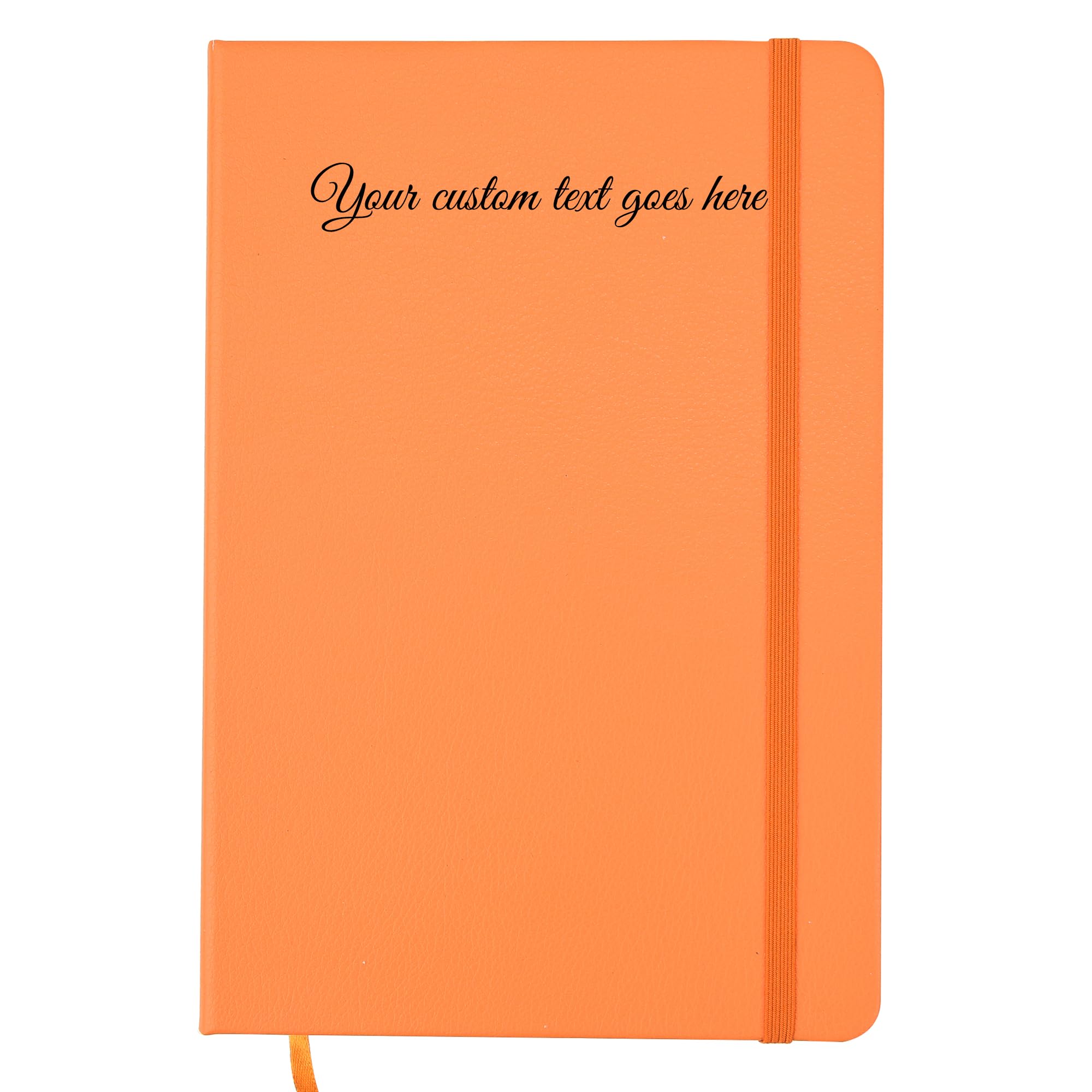 ARPAN Personalised Custom Text A4 Notebook Hardback Cover & Ribbon Marker with Elastic Closure Diary, 80gsm Paper, 136 sheets Perfect for Office, Home, School, Business (Orange)