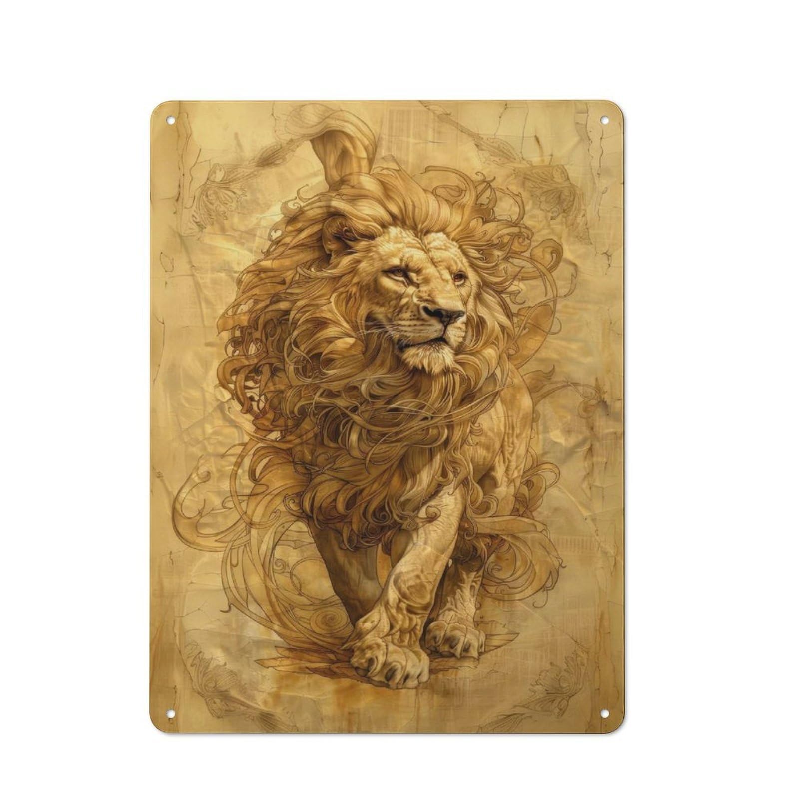 Junmoney Ethereal Lion Metal Wall Sign 40X30cm, Rustic Decor For Home Bar Wall, Gift Idea At Christmas For Hosts Who Enjoy Retro Interiors