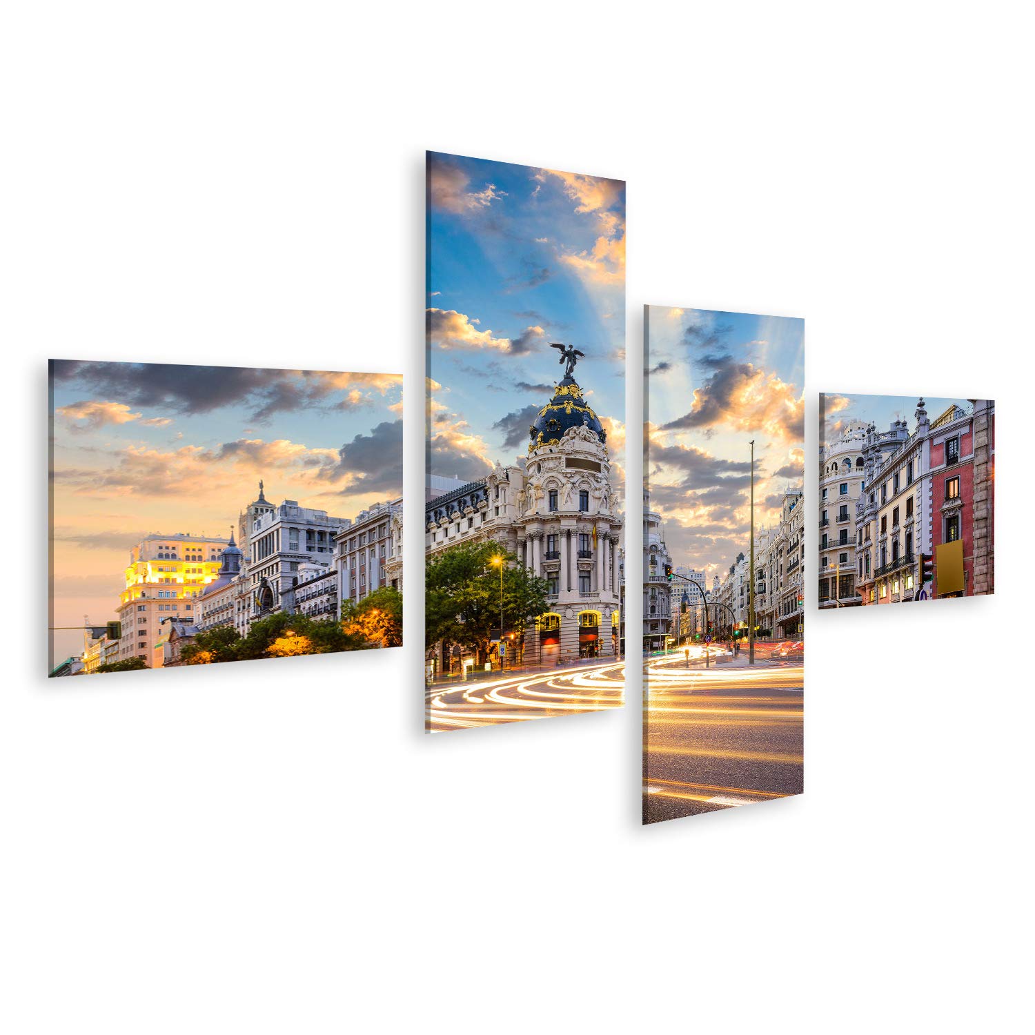 islandburner, Cuadros de salon Madrid, paisaje urbano de España en la Calle de Alcalá y Gran Vía. Cuadro decoracion de Pared Impresión en lienzo Formato Grande modernos PFU-4LP-N