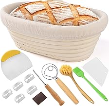 Cinnani 25 cm Oval Bread Proofing Basket, Oval Banneton, Natural Rattan Basket with Linen Canvas, Fermentation Basket, Bread Baking Accessories