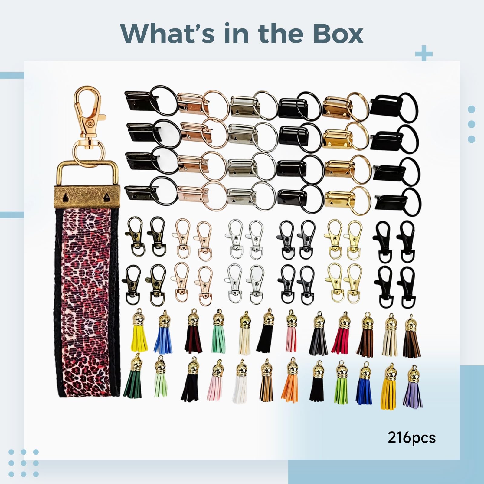 Komplettes DIY-Schlüsselanhänger-Set, 2,5 cm Dreh-Clips mit 24 Farben von Quasten, Karabinerverschlüsse, Bastelbedarf für Handtaschen, Personalisierung