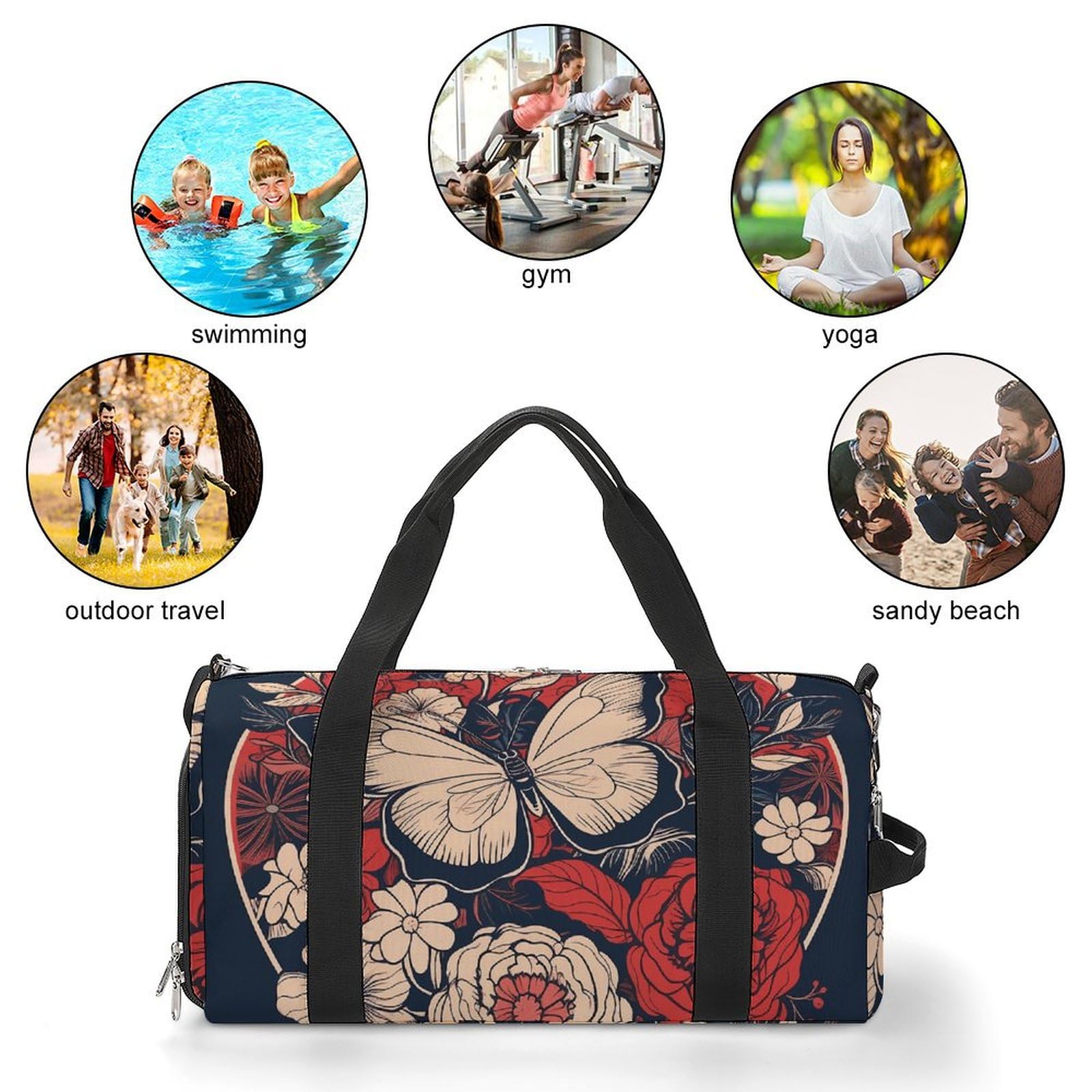 Sporttasche für Damen und Herren, mit Schuh- und Nassfach, Reisetasche, Kunstblume mit weißer Wochenendtasche, Handgepäcktasche für Schwimmen, Fitness, Workout, Sport, Seesack, Stil 2, Einheitsgröße,