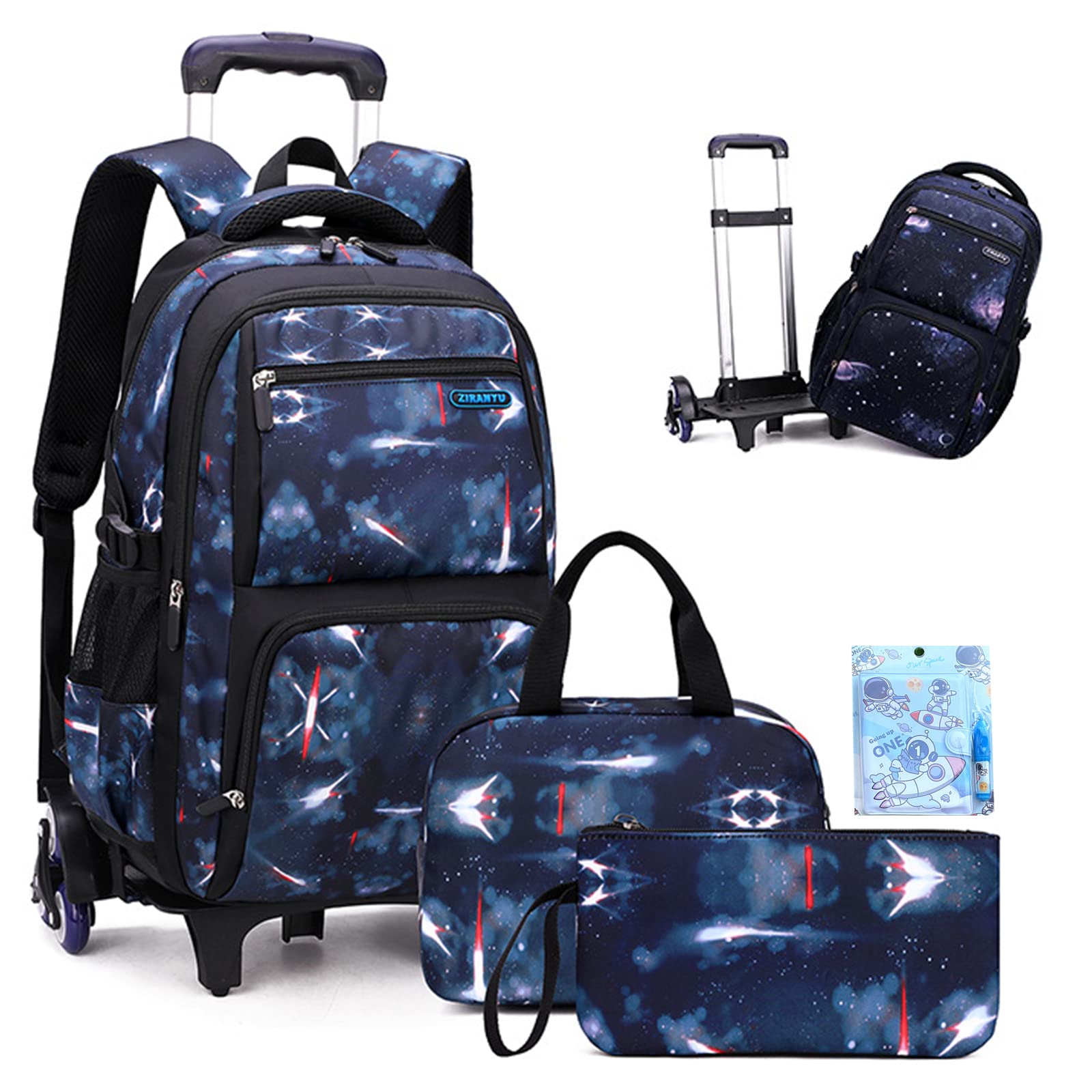 Kids Rolling Backpacks Large Capacity Children School Bag Wheeled Boys Girls Luggage Bag Fashion Printed Trolley Bags for Elementary and Middle School-6 Wheels