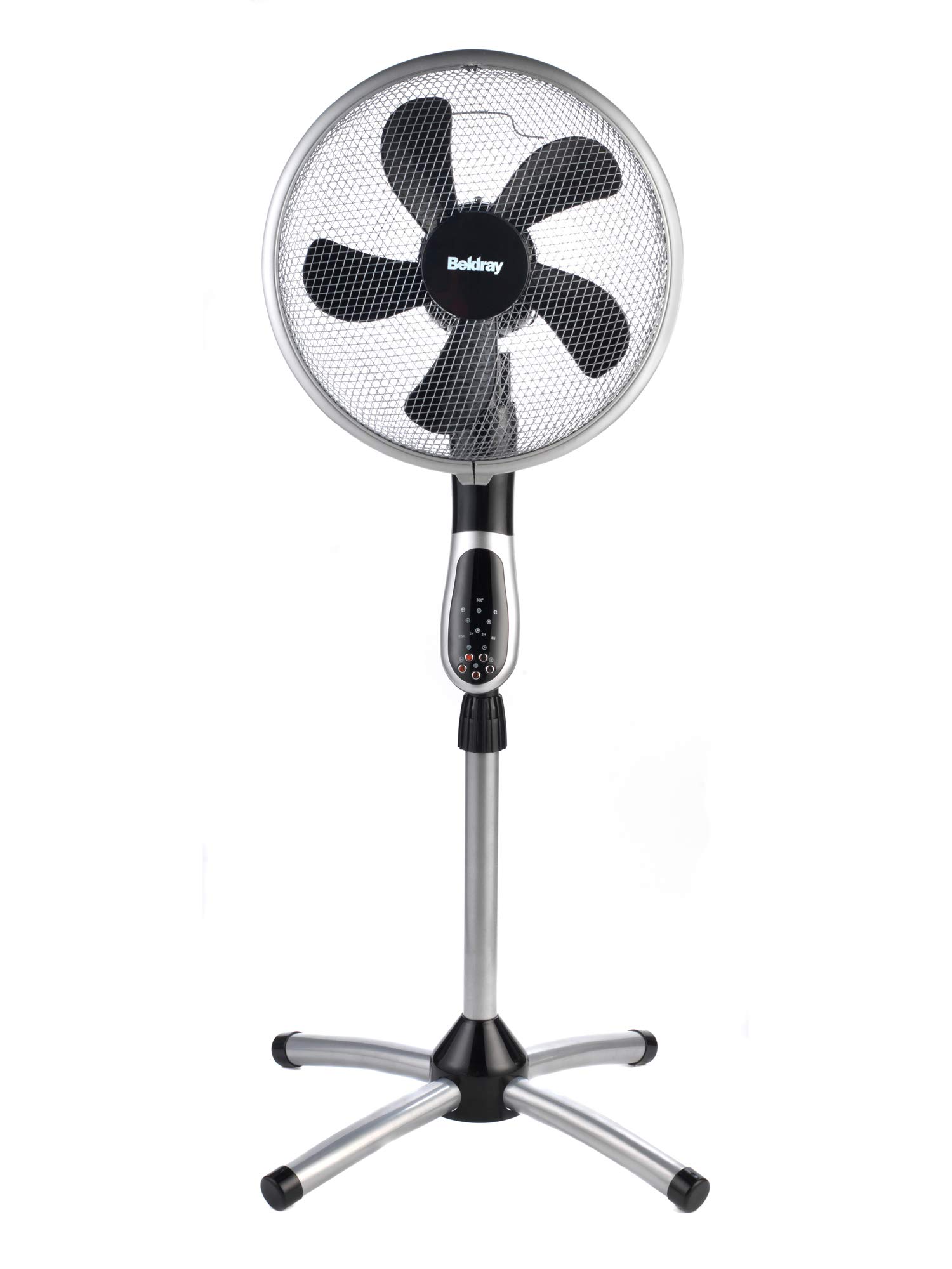 Beldray EH1331 Premium 360° Oscillating Pedestal Stand Fan with Remote Control, 3 Cooling Speed Settings, Electric Standing Floor Fan For Home, Bedroom, Office, 7.5 Hour Timer Function, Silver/Black