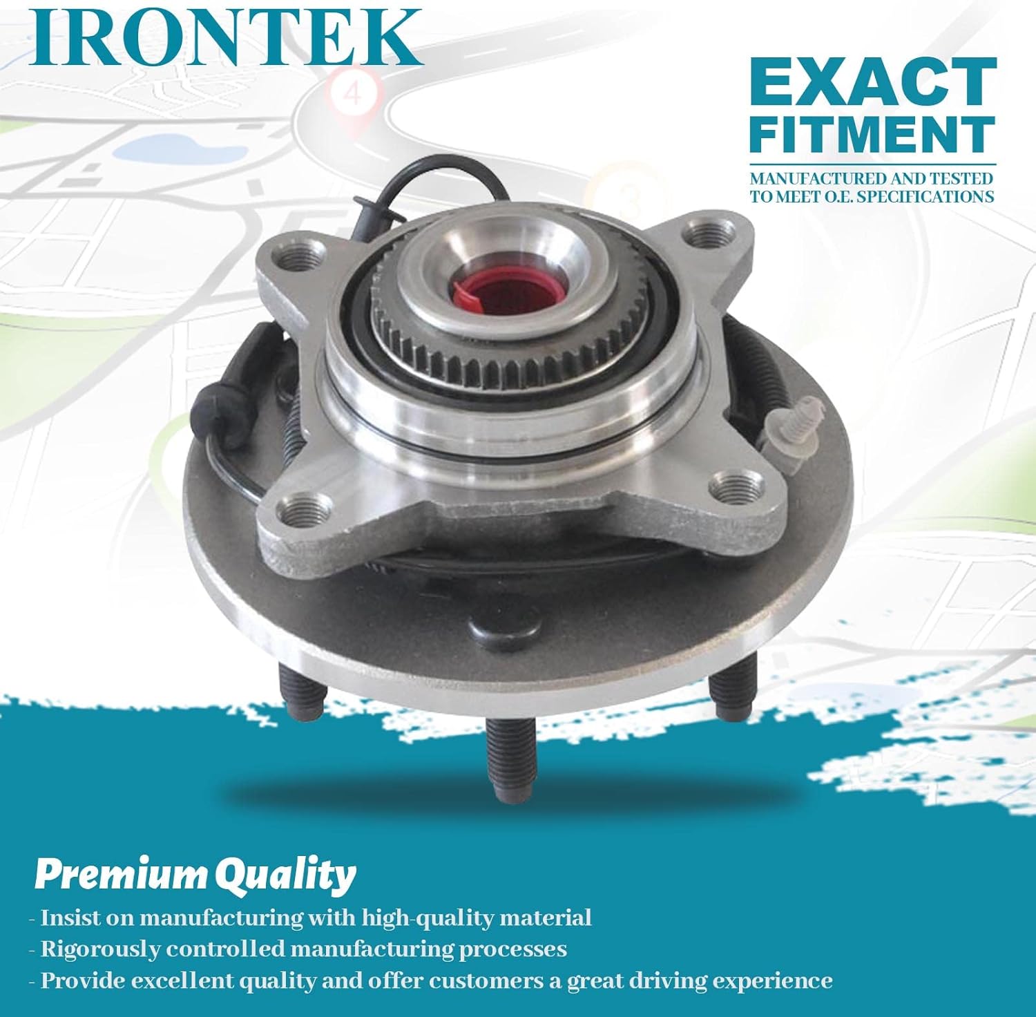 IRONTEK Front Wheel Hub Bearing Assembly (6lug 4WD w/ABS) fits 2004-2005 for Ford for F-150, 2004 for Ford for F-150 Heritage 2 PCS 515046x2