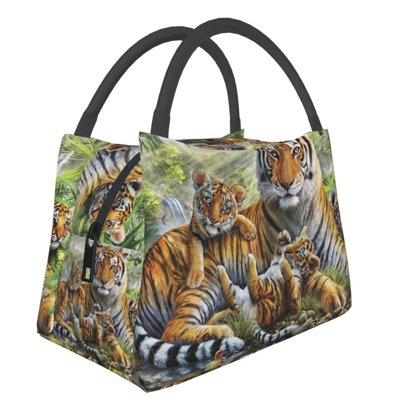 AABSTBFM Jungle Tigers Cub Printed Insulated Lunch Bag for Men Women Cool Lunch Boxes Foldable Lunch Tote Bag