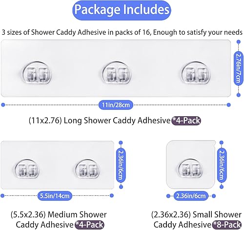Miniatura 2 de Paquete de 16 unidades de repuesto adhesivo para regadera, ganchos adhesivos transparentes, tira de gancho fuerte para cesta de ducha, soporte para