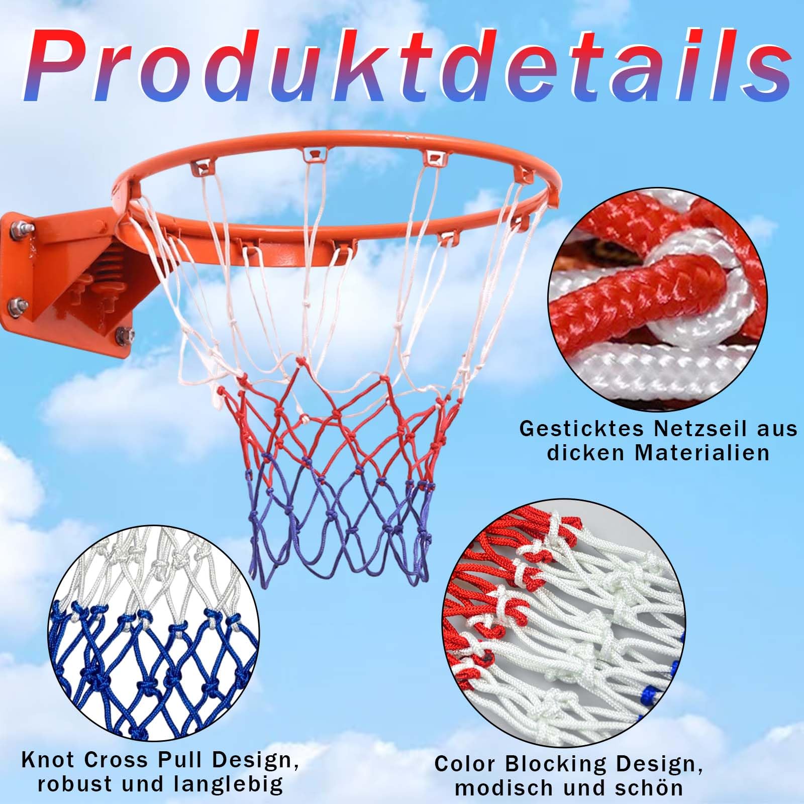 Lot de 2 filets de rechange professionnels de basket-ball, durables et résistants à toutes les conditions météorologiques, pour l'intérieur ou l'extérieur, en nylon, 12 boucles