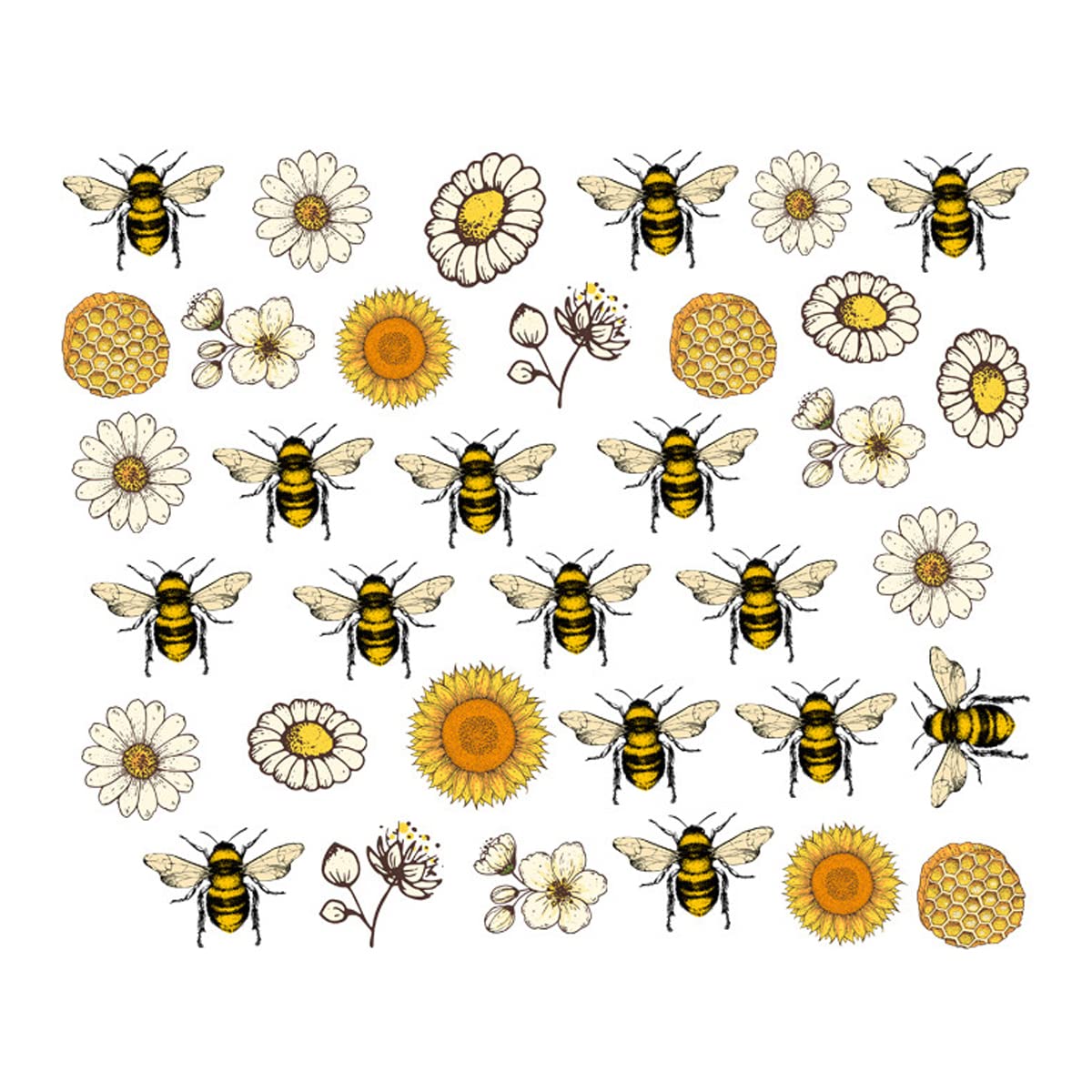 Winhappyhome DIY Bee Honeycomb Flower Pattern Tear and Stick Cartoon Sticker for Wall Window Door Decor