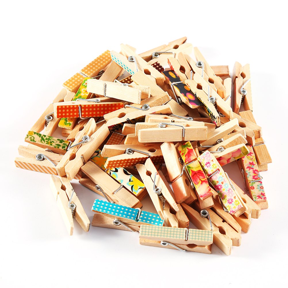 Mini Wooden Craft Clips Photo Paper Pegs Clothespin Cute Painted Colourful Clips Pack of 50, 3.5 * 0.7CM