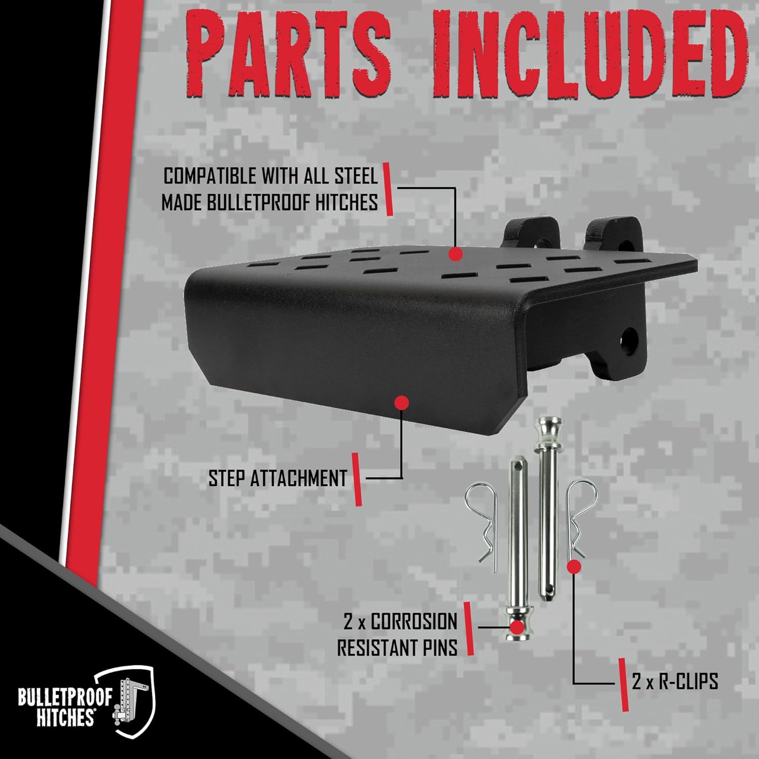 BulletProof Hitches - Hitch Step Attachment Rated to 1,000 lbs - SUV, RV, & Truck Hitch Step - Steel, Black Powder Coat, Corrosion-Resistant - for Retrieving Items from Bed, Rack, Toolbox