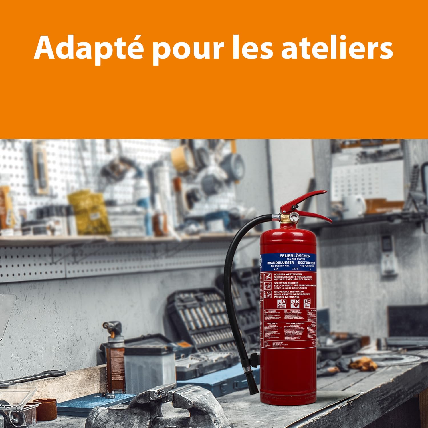 Smartwares Extincteur Poudre - 4 kg - pour Feux ABC - Adapté pour véhicules & domiciles - Support Inclus - FEX-15140