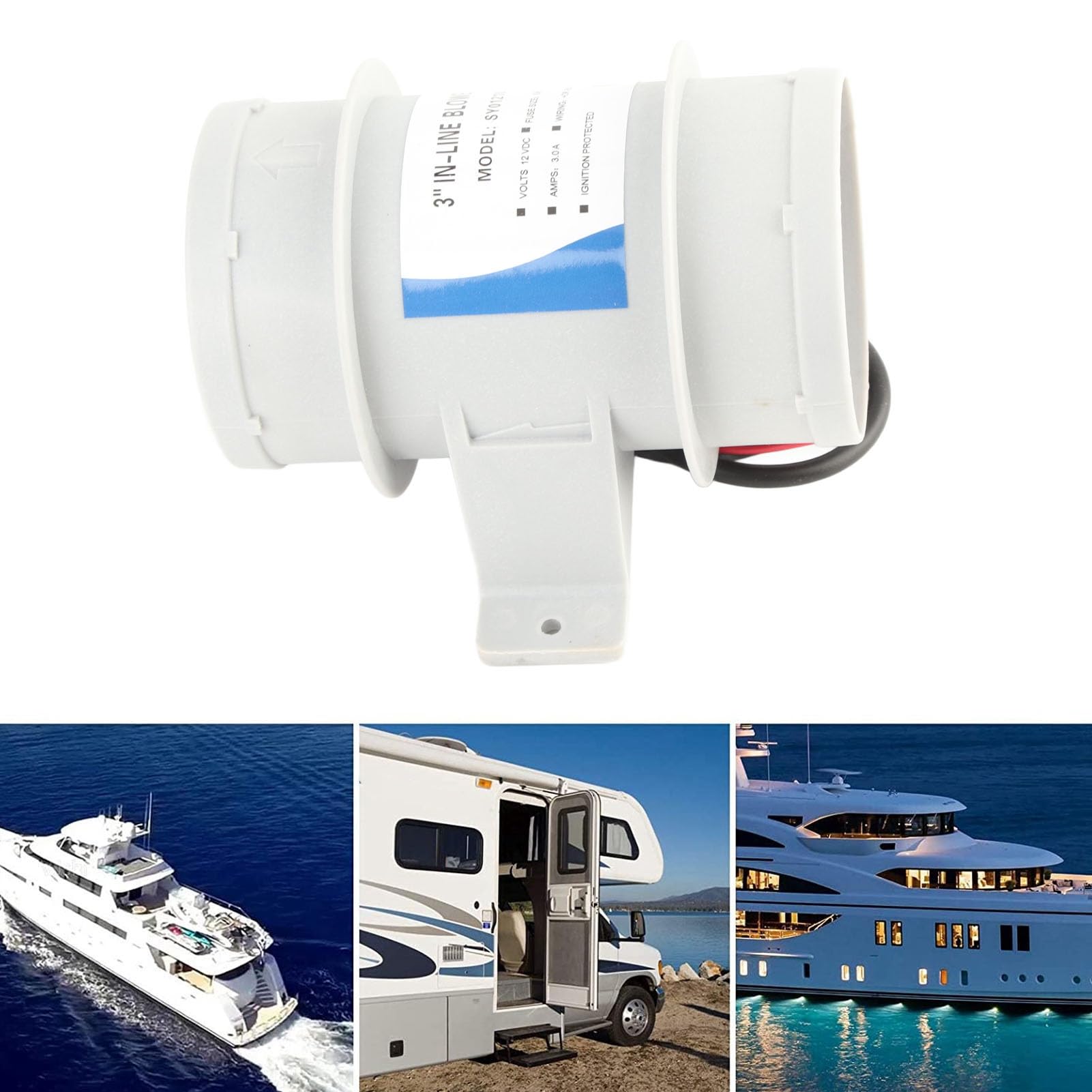 Ventilateur de Cale, Ventilateur en Ligne Silencieux de 3 Pouces 12V, d'air de Cale Marin en Ligne pour la Circulation de L'air des Bateaux de Yachts
