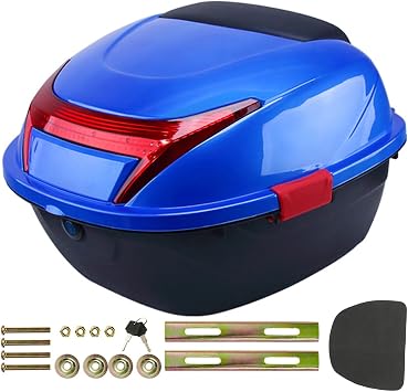 LIVRER 35L Motorcycle Top Case, Motorbike Tail Box Trunk Luggage with Mounting Bracket, Universal Waterproof Motorcycle Storage Carrier Case with Security Lock for Store Helmet,Blue