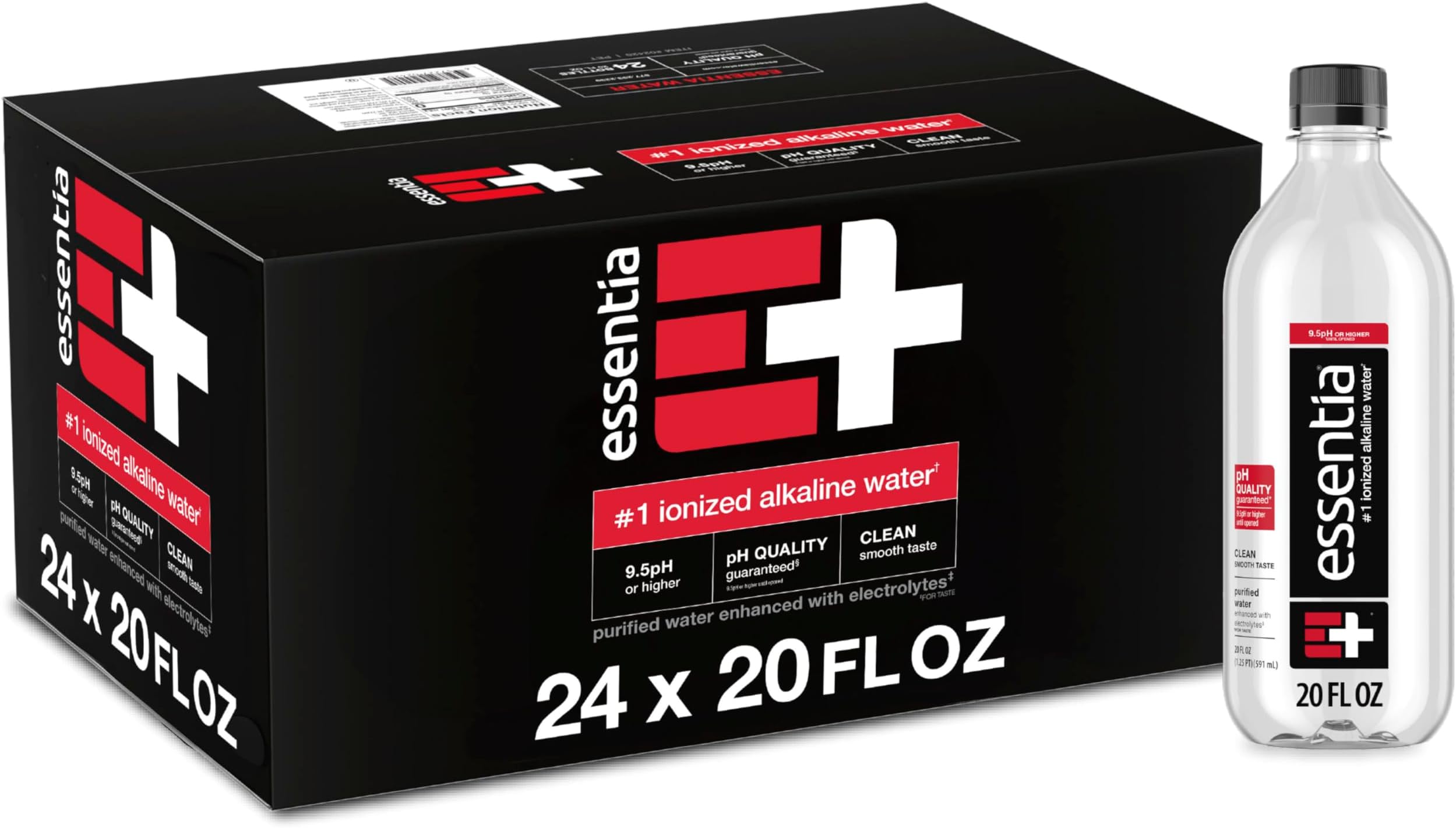 Essentia Water LLC, Ionized Alkaline Bottled Water; 99.9% Pure, Infused with Electrolytes, 9.5 pH or Higher a Clean, Smooth Taste, 20 Fl Oz (Pack of 24)