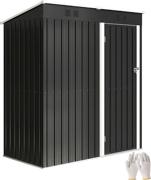 Outsunny Caseta de Jardín Exterior 1,37 m², 163x90x179 cm, Cobertizo de Jardín Exterior Metálico con Puerta con Pestillo y Ranuras de Ventilación, para Almacenamiento de Herramientas, Gris Oscuro - 1