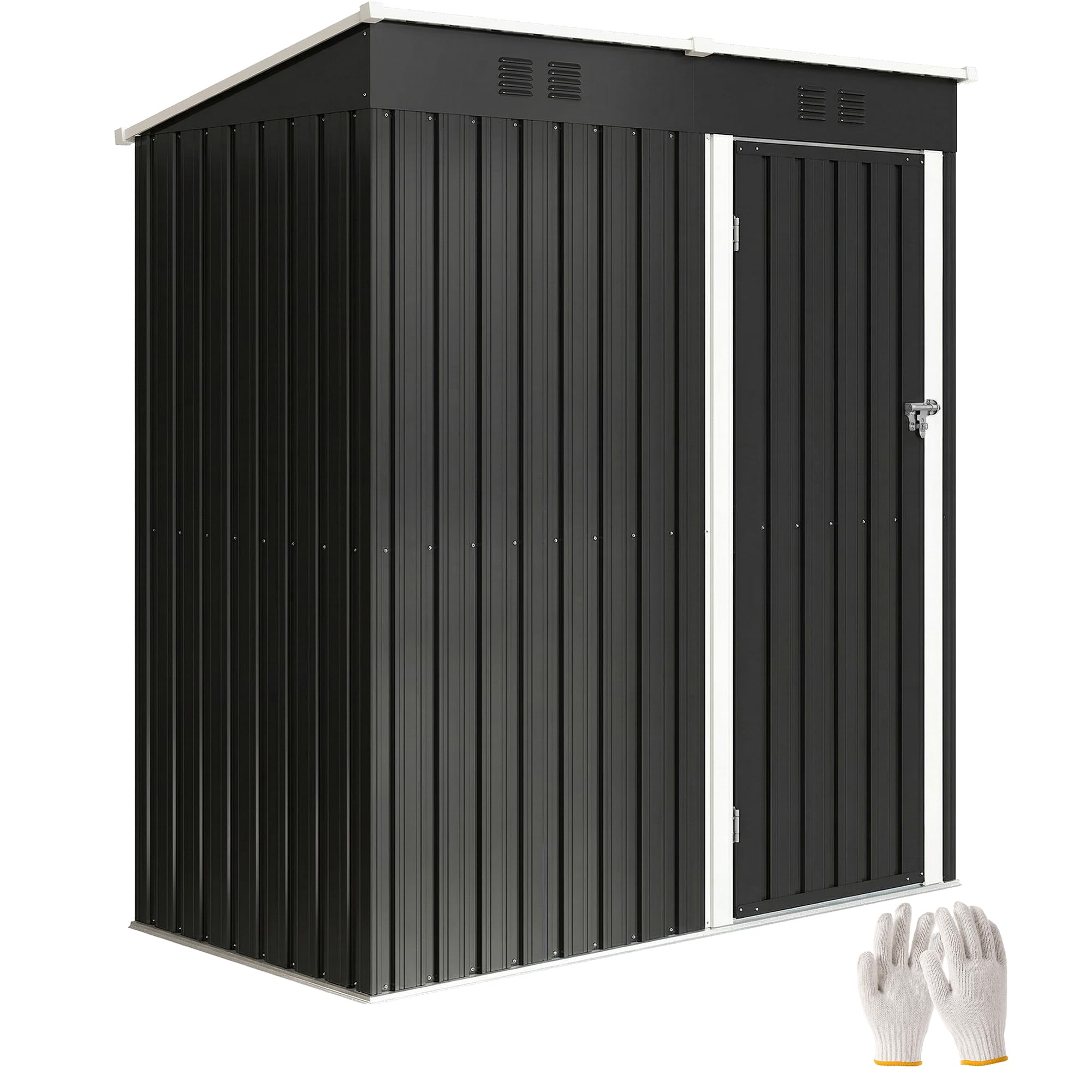 Outsunny Caseta de Jardín Exterior 1,37 m², 163x90x179 cm, Cobertizo de Jardín Exterior Metálico con Puerta con Pestillo y Ranuras de Ventilación, para Almacenamiento de Herramientas, Gris Oscuro - 1