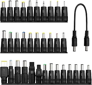 KUOQIY 34 Piezas Adaptador de Corriente CC, 5.5x2.1mm Hembra a Macho Adaptador de Fuente de Alimentación, con 1 Pieza Cable, para Ventiladores, Routers