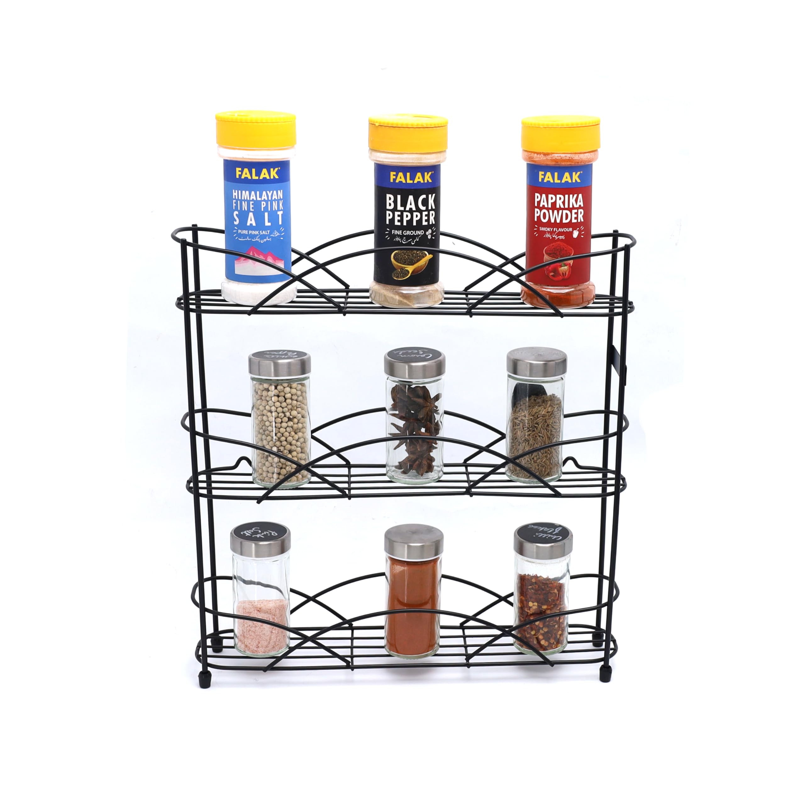 B & I International Ltd Buckingham 30134 3-Tier Free-Standing Spice & Herb Rack - 33 Cm, Holds 21 Jars Black