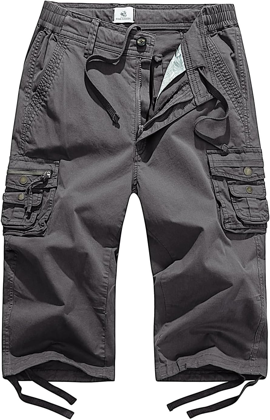 FOURSTEEDS Women’s Mid Rise Cargo Capris Elastic Waist Drawstring Multi Pocket Working Tactical Hiking Cropped Cargo Pants