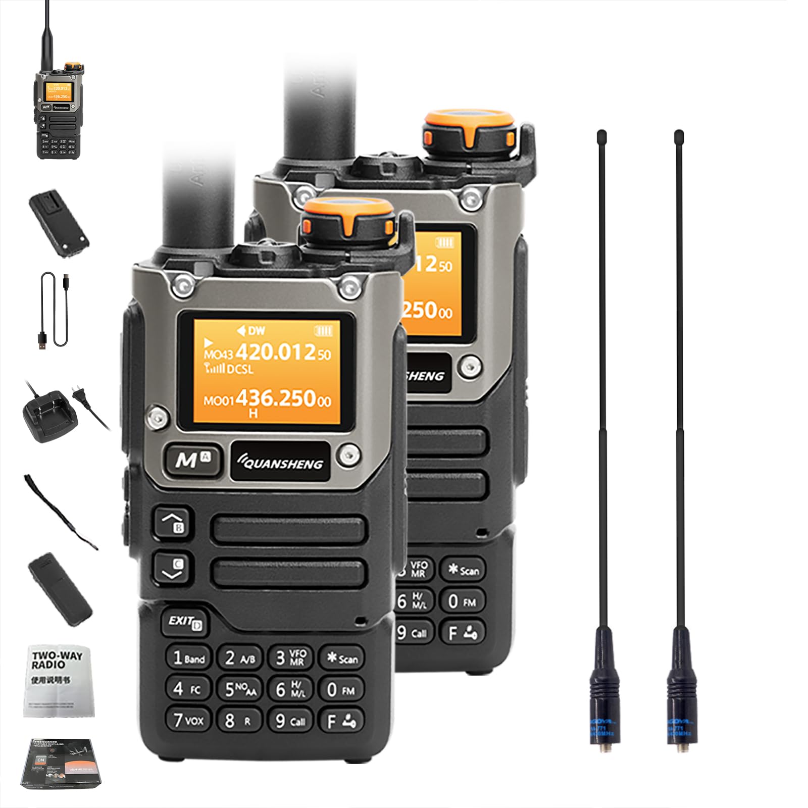 2 Packs Quansheng UV-K5(8) Radio USB-C Charging Two Way Radio Long Range with NOAA for Adults 5W U/V Dual Band DTMF AM FM Walkie Talkie Rechargeable UV-K6 771 Antenna