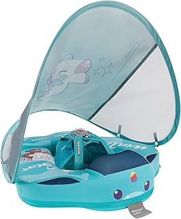 ROUDJER Upgrade Baby Pool Float, Non Inflatabl Solid Soft Waterproof Baby Floatie with UPF 50+ UV Sun Protection Canopy，Mambobaby Float for Home Swimming Pool