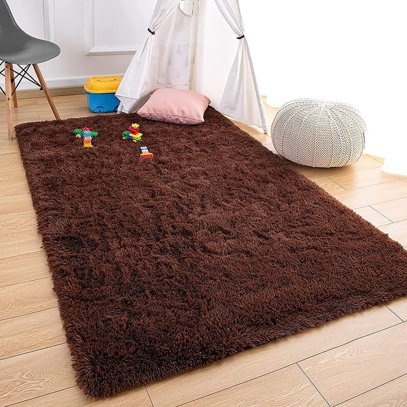 Image of Carpet for Living Room 5X7 FEET Modern Soft Shaggy Carpet Thick, Fluffy & 2 inch Pile Shag Rug for Your Kids Room, Bedroom & Livingroom (Dark Brown)