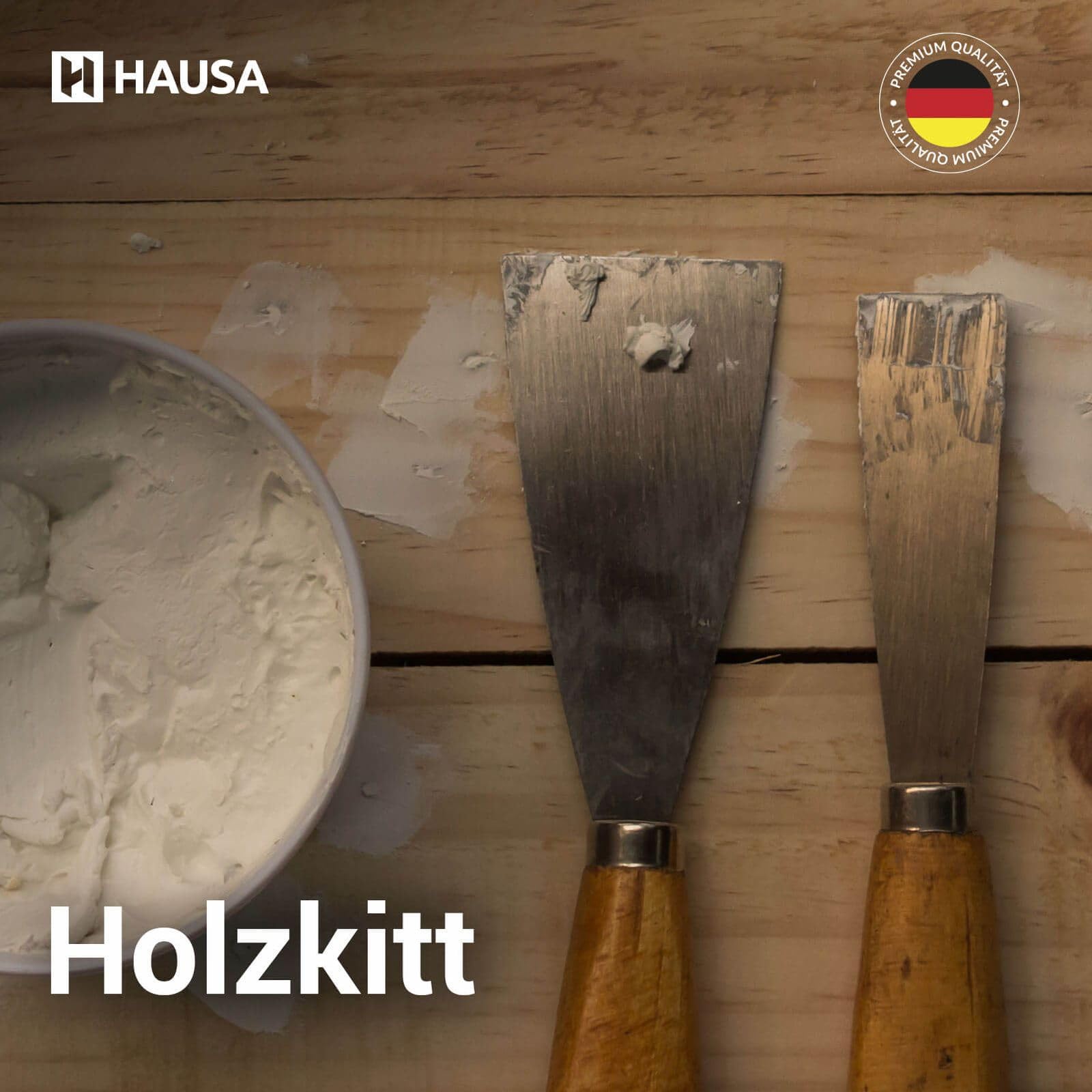 HAUSA Stucco per legno 250 g, stucco per legno di abete, kit per legno, stucco/impasto per legno per riparare danni al legno, pronto all'uso, eccellente potere riempitivo, asciugatura rapida