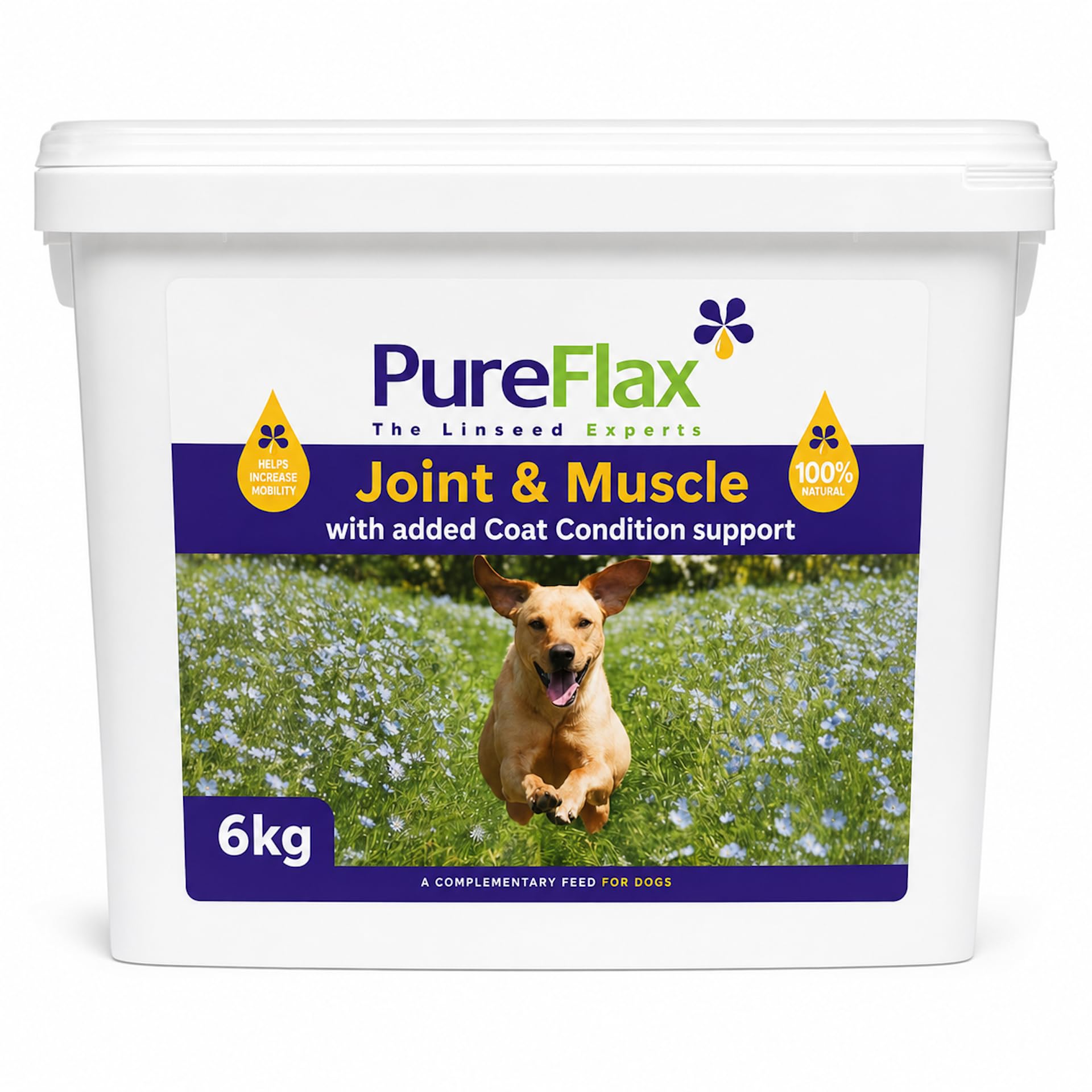 Pureflax Joint & Muscle Supplement for Dogs with Coat Support | Natural Omega, Turmeric & Rosehip Formula for Mobility, Recovery & Shine | Includes Complimentary 180ml Flaxseed Oil (6kg)