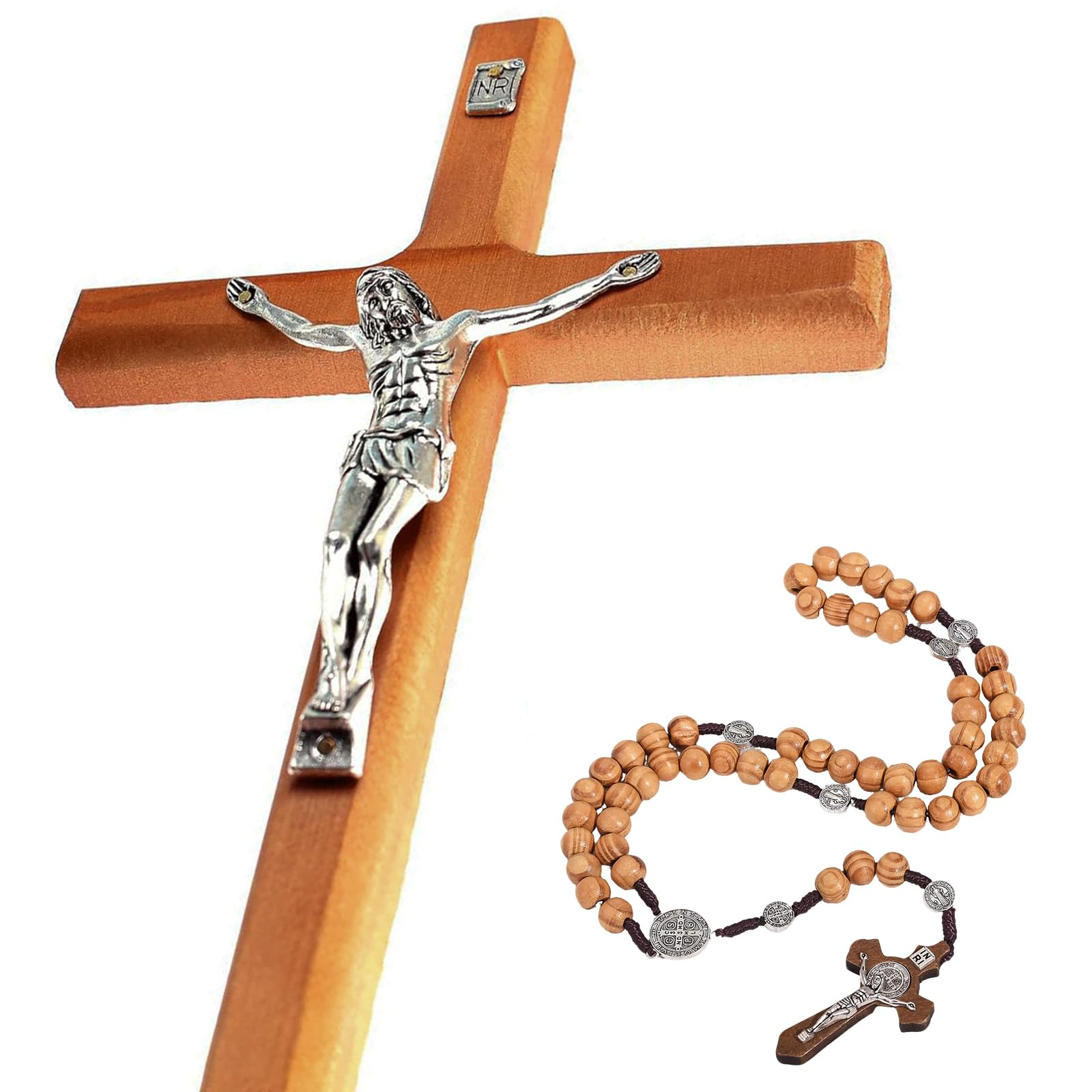 YI Boutique Crucifix Wall Cross Handmade Catholic Crosses 8 Inches with Wooden Rosary Wall Crucifixes Wooden Crucifix for Wall Jesus Christian Wall Hanging Cross (Pack of 1)