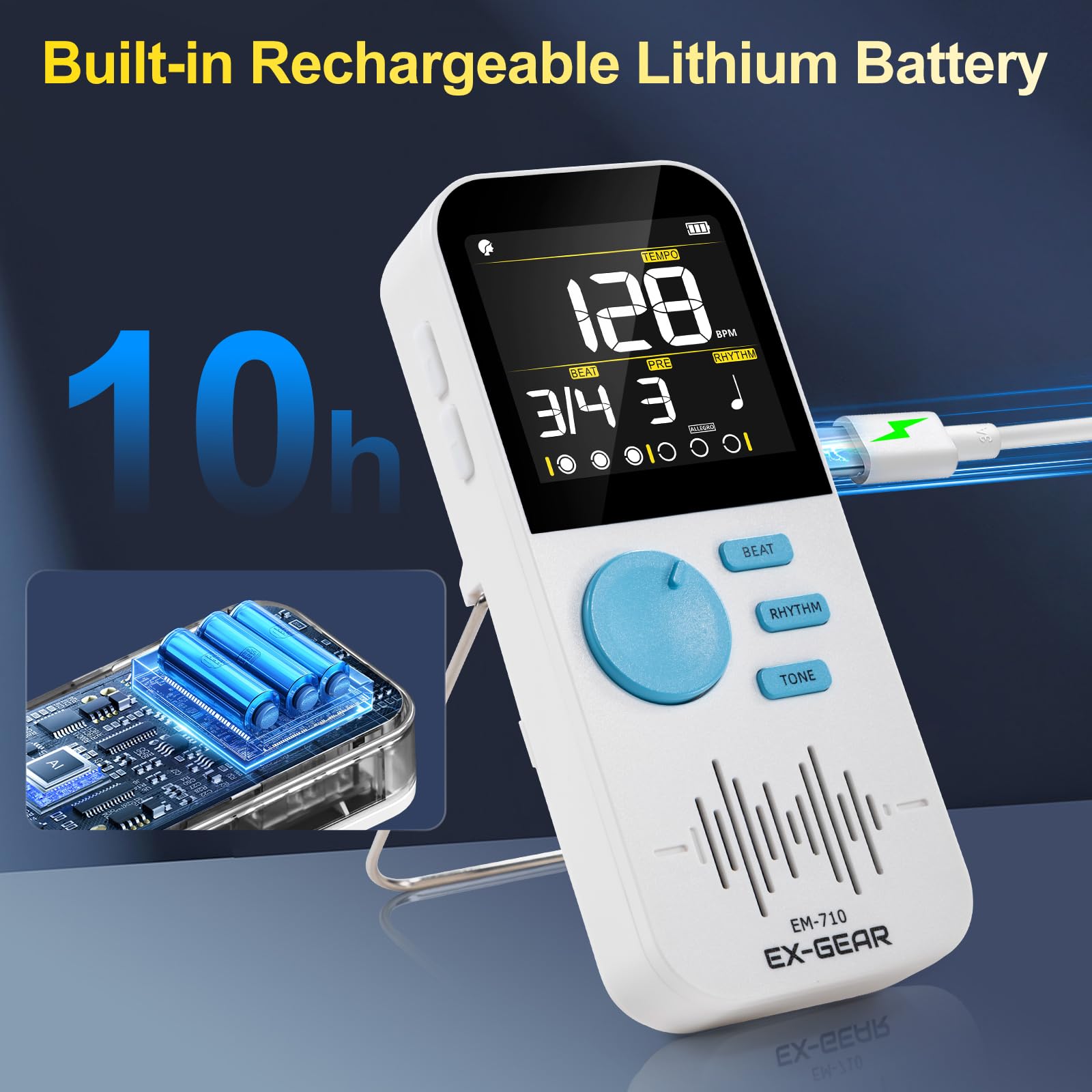 EX-Gear Métronome rechargeable avec grand écran LCD couleur pour piano et