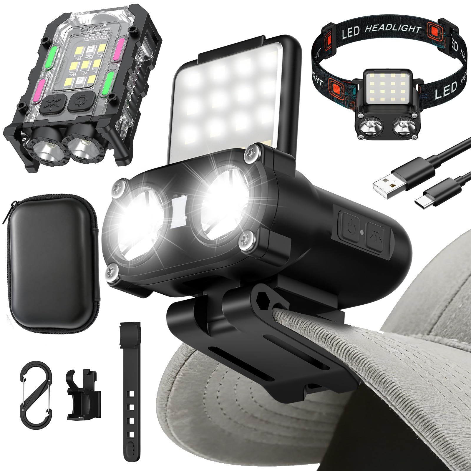 Pawfly 2 Pcs LED Hard Hat Light, 800Lm Ultra Bright Hat Clip Light, Rechargeable Headlamp…
