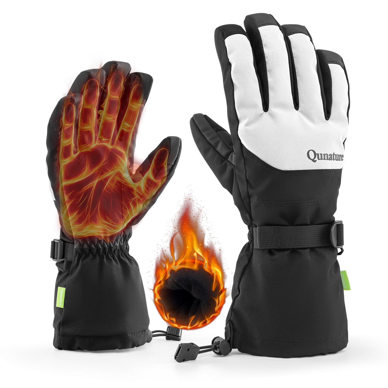 Gants Ski Hiver Homme Femme Thermique Gants Neige Coupe-Vent Étanche Écran Tactile Antidérapant Poignet Allongé Poche Chaud Polaire Épais Respirant Snowboard Patinage Noir Blanc Gris XS-XL
