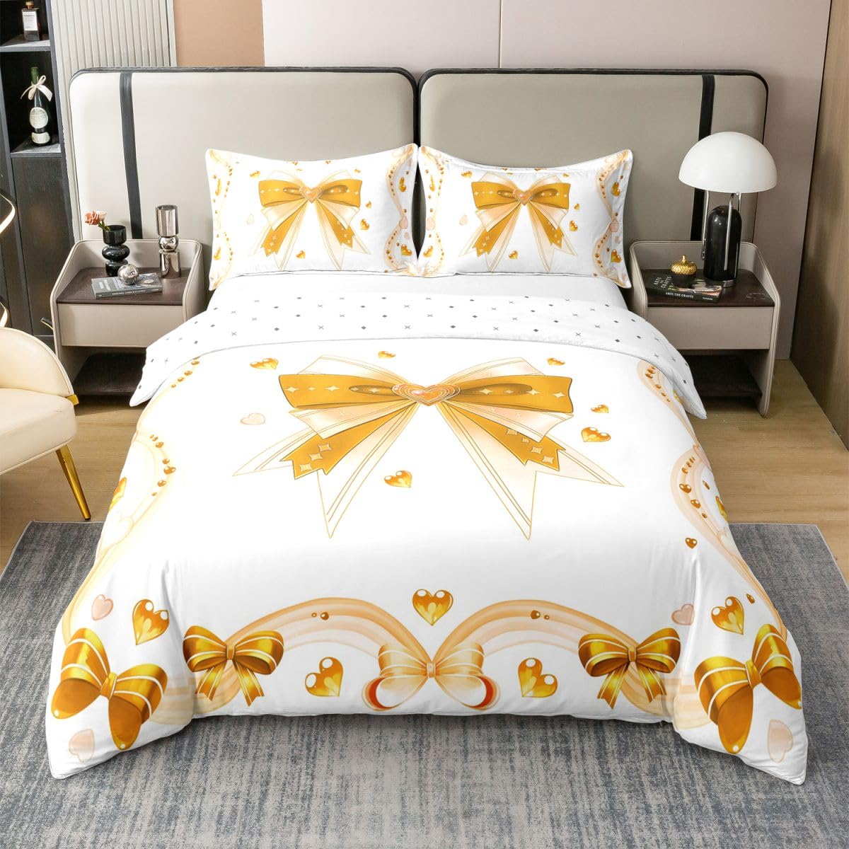 Sets de housses de couettes étoiles et parure de lit coton jaune 240x260