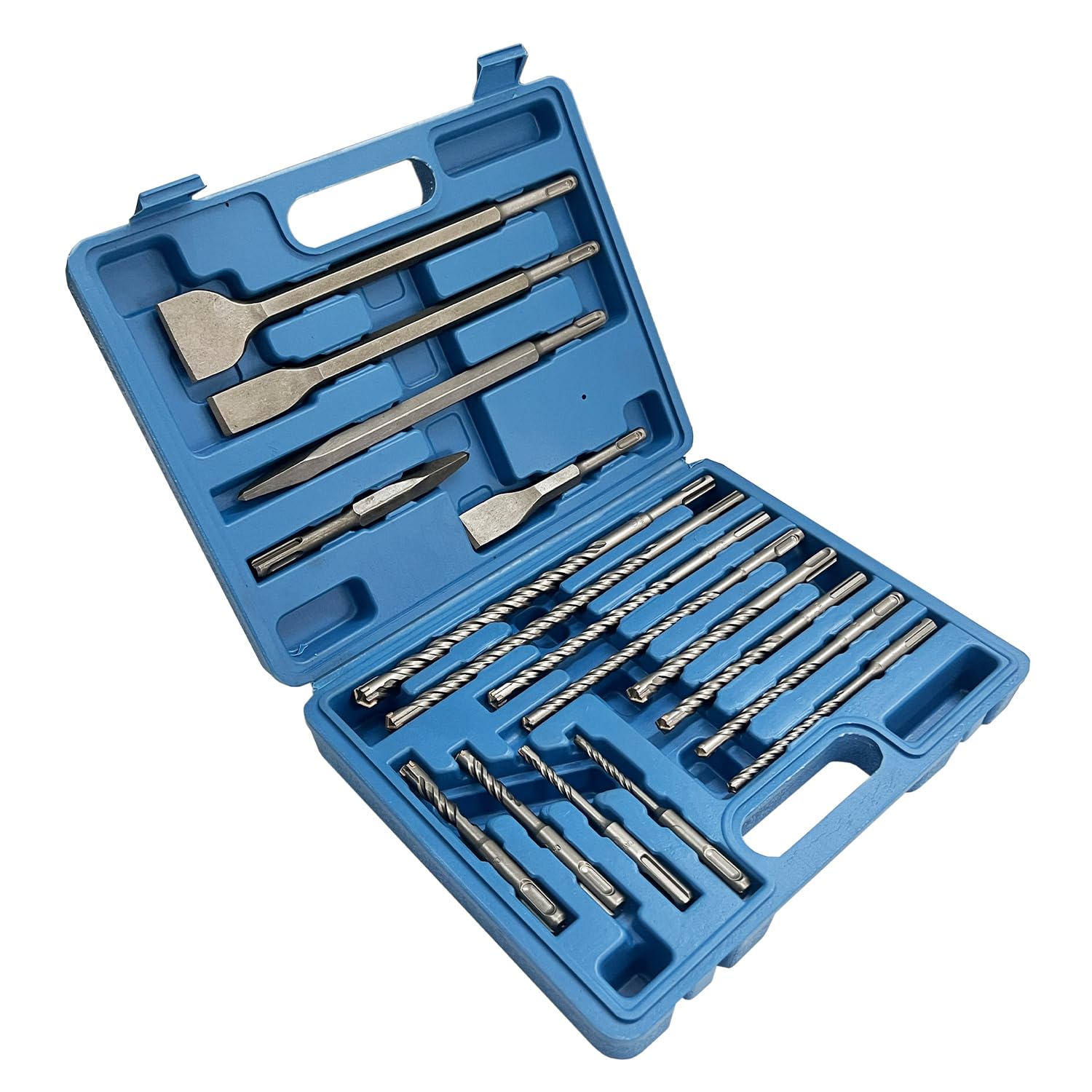 CAVATINY 17-tlg Bohrhammer SDS Plus Bohrer und Meißel Set ink. FLIESEBMEIßEL SDS Hammerbohrer für beton ziegel zement stein mit 4 Schneiden und tragbarem Koffer SDS Plus Schaft passend für Bohrhammer