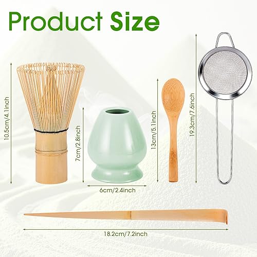 Miniatura 2 de Juego de 5 batidores de matcha, kit de batidores de matcha de bambú con soporte verde, accesorios de ceremonia de matcha japonesa, cuchara, batidor,