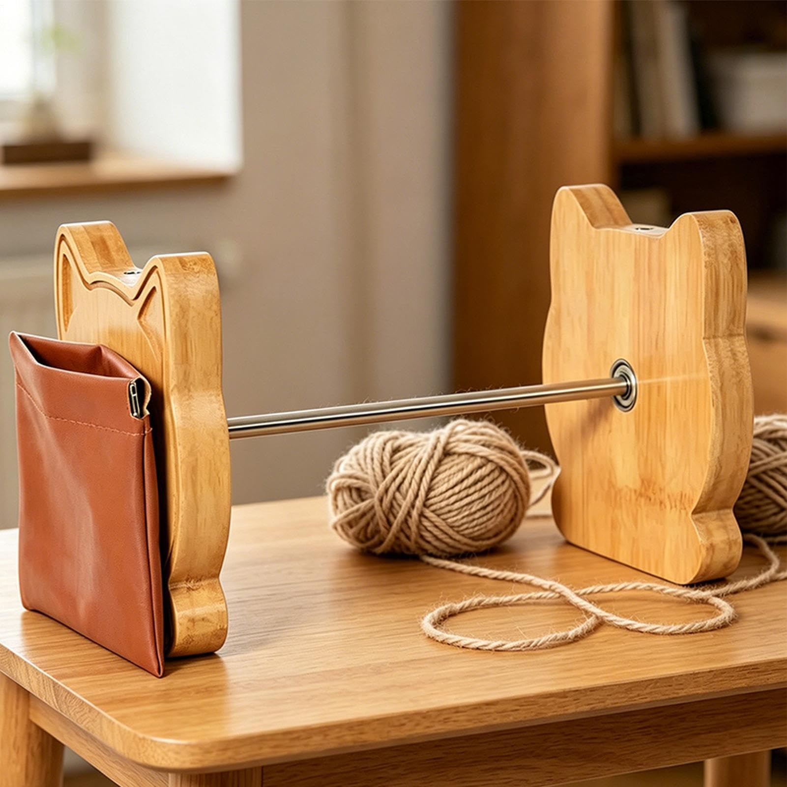 Drewniany Na Włóczkę Drewniany Organizer Dziewiarski Z Motywem Kota