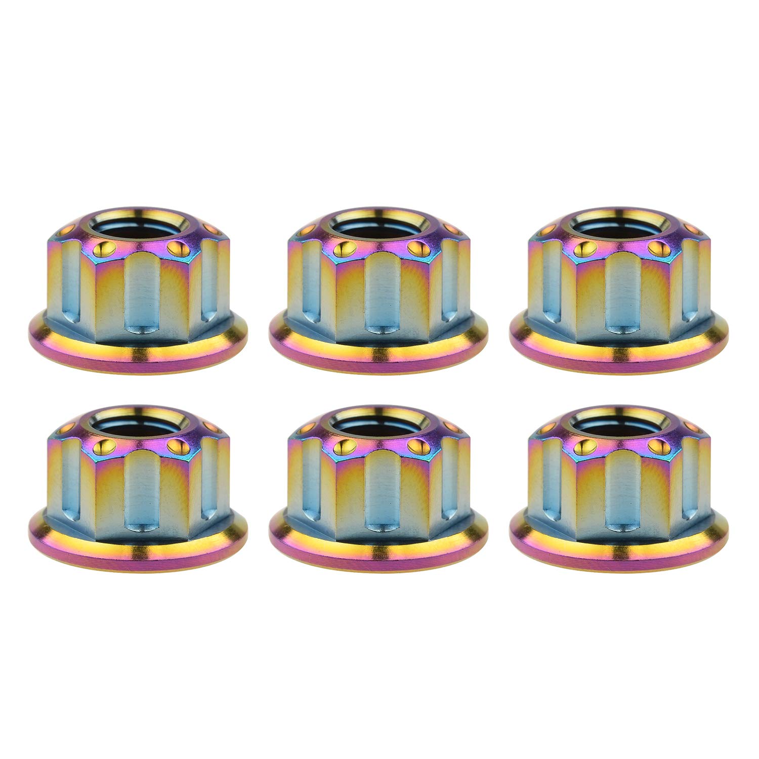 Wanyifa Titanium M6 M8 M10 M12 M14 M16 Flange Bolt Nut Bicycle Motorcycle Rear Axle Car Modification Accessories Pack of 6 (M12 Pitch 1.25mm, Rainbow)
