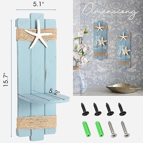Miniatura 3 de SOMTO Juego de 2 candelabros de pared con diseño de estrella de mar de playa, decoración de pared con temática náutica, portavelas de pared,