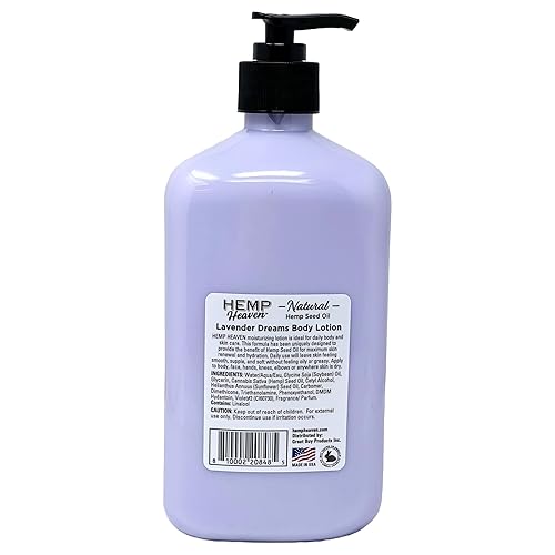 Miniatura 2 de Loción corporal hidratante  Sueños de lavanda hechos con aceite de semilla de cáñamo natural para hombres y mujeres, 18 onzas