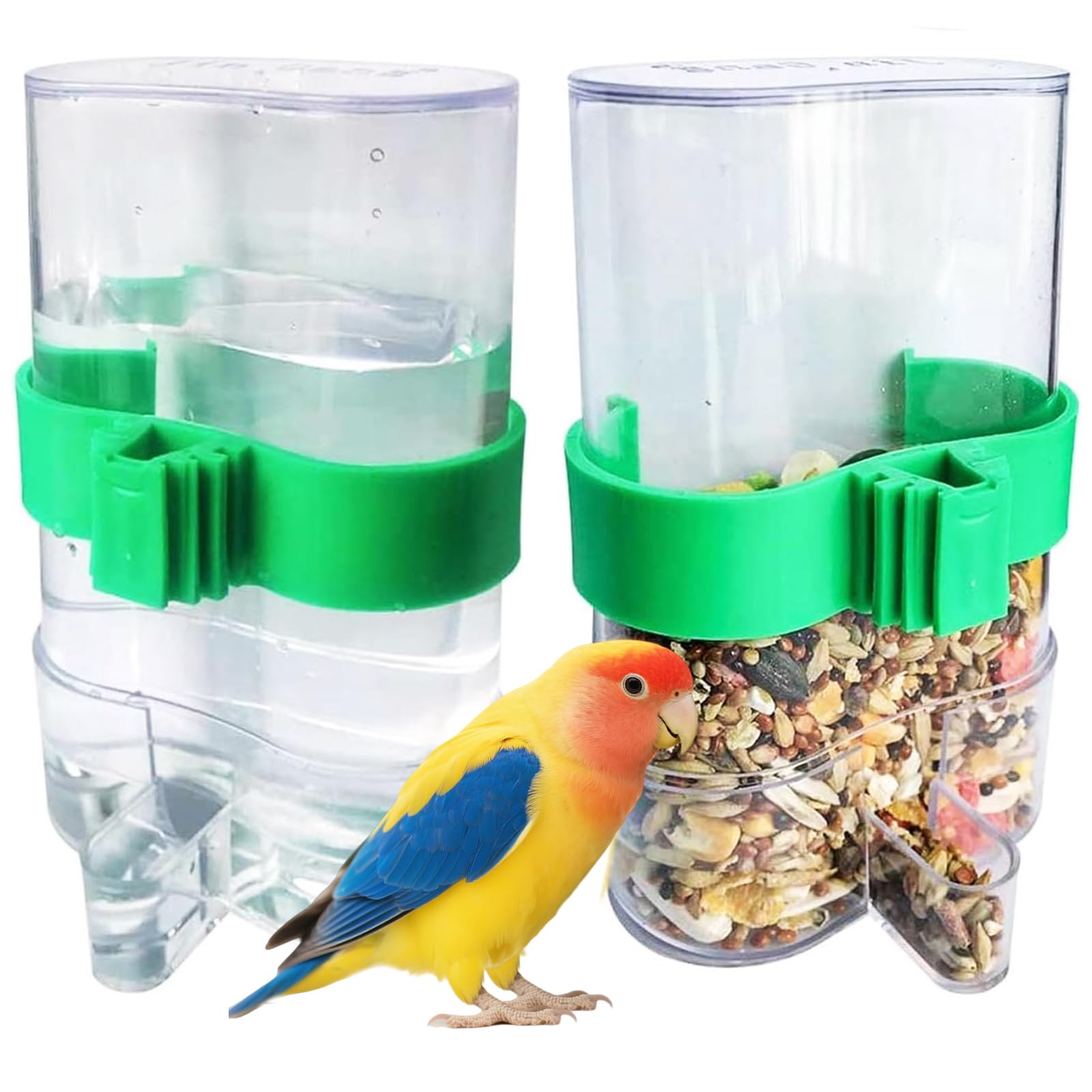 Automatic Bird Water Dispenser Parrot Water Feeder Bird Seed Food Container Parakeet Waterer Cockatiel Cage Accessories Automatic Feeding for Finch Lovebird Canary Small Birds(2Pcs)