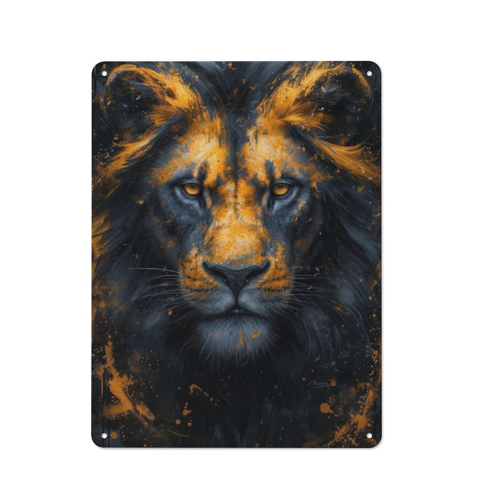 Black Lion Painting Decorative Metal Plaque 40x30cm, Garage Style Shed Wall Plaque for Workshop, Basement, Shed Or Games Room