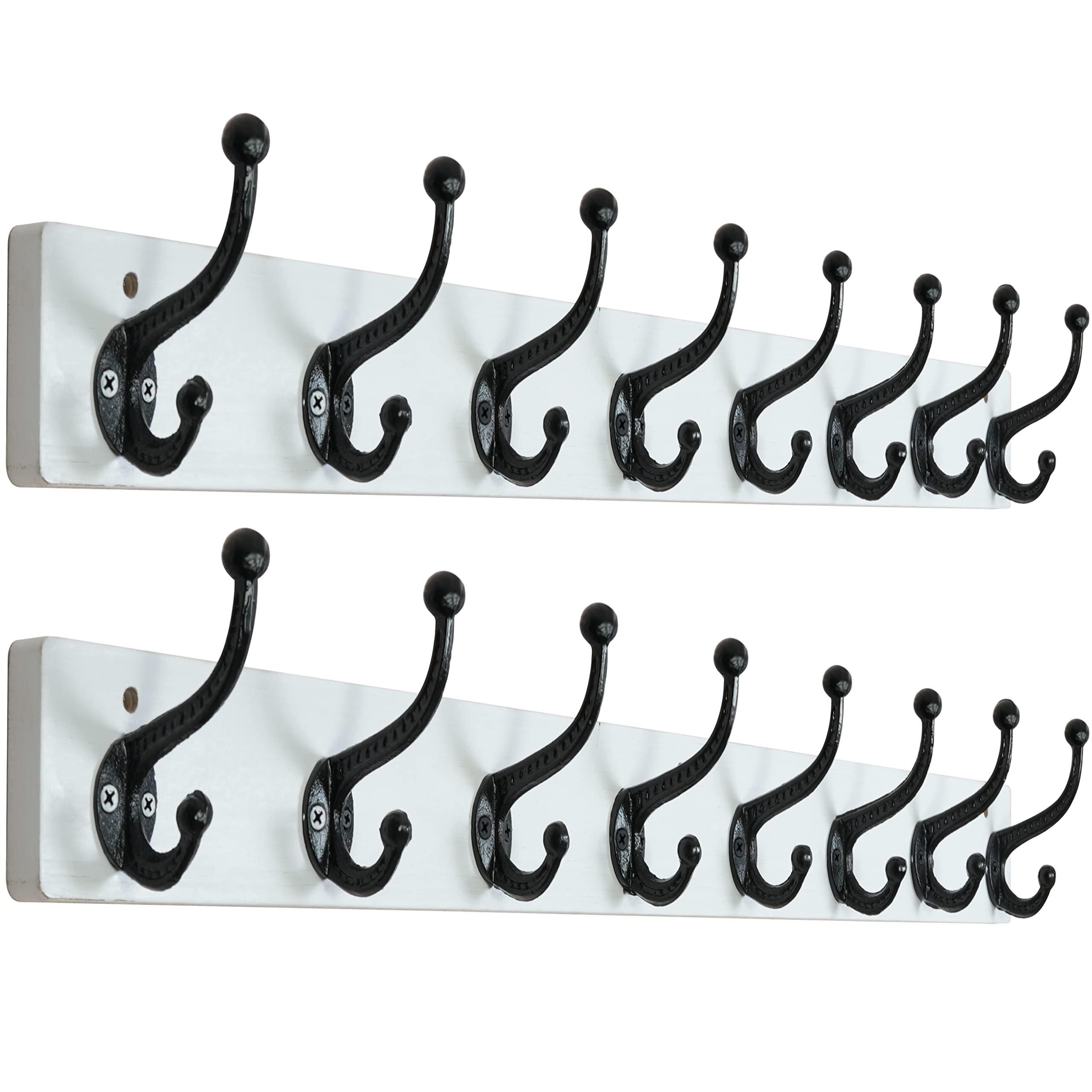 WEBI Rustic Coat Rack Wall Mount,35'' Long 8 Cast Iron Coat Hooks Wall Mounted,Heavy Duty Wall Coat Hanger Hooks for Hanging Coats,Clothes,Black on White,2 Packs