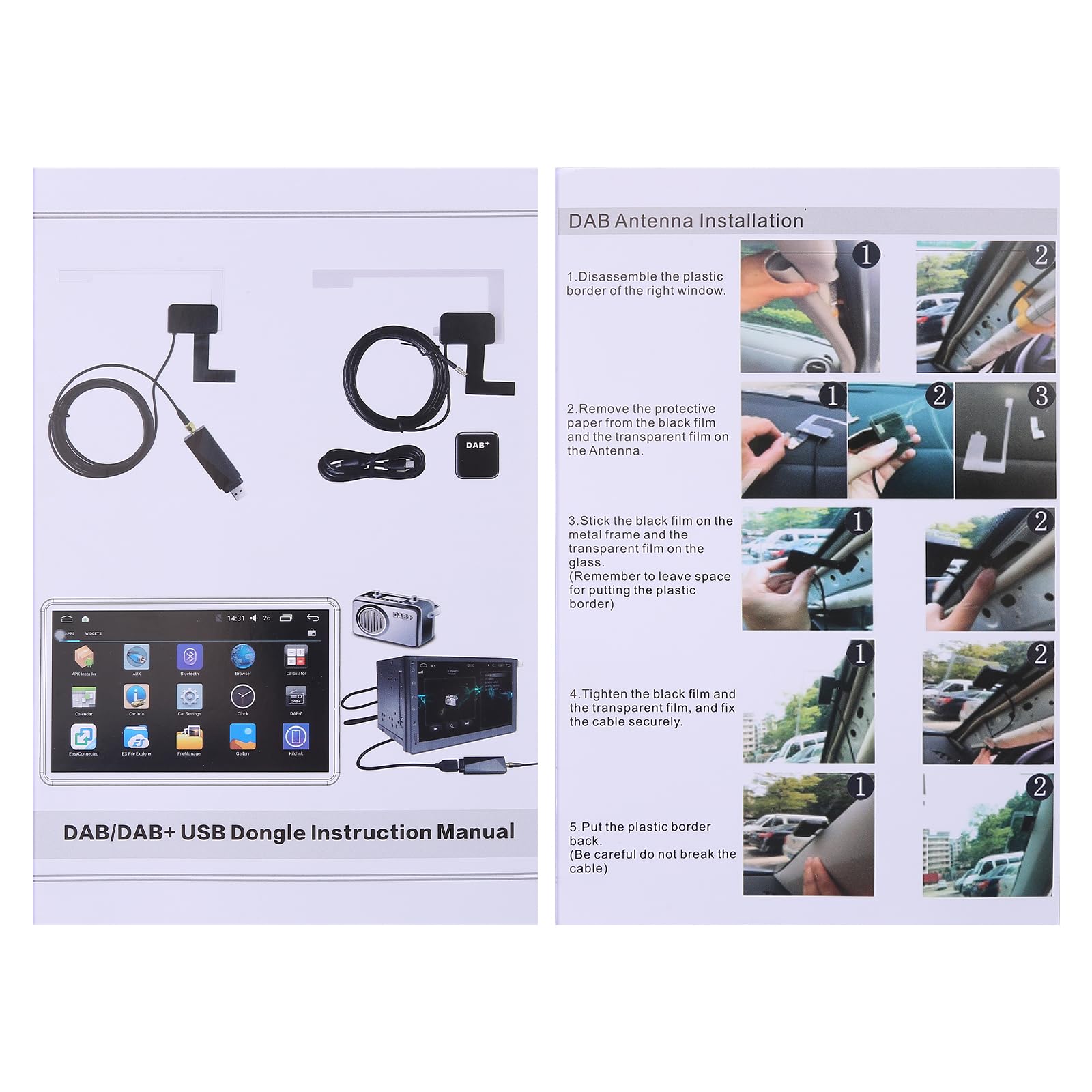 USB Android DAB+ Autoradio Adapter mit Digitaltuner und Antenne, Digital Audio Broadcast Kfz-Antenne