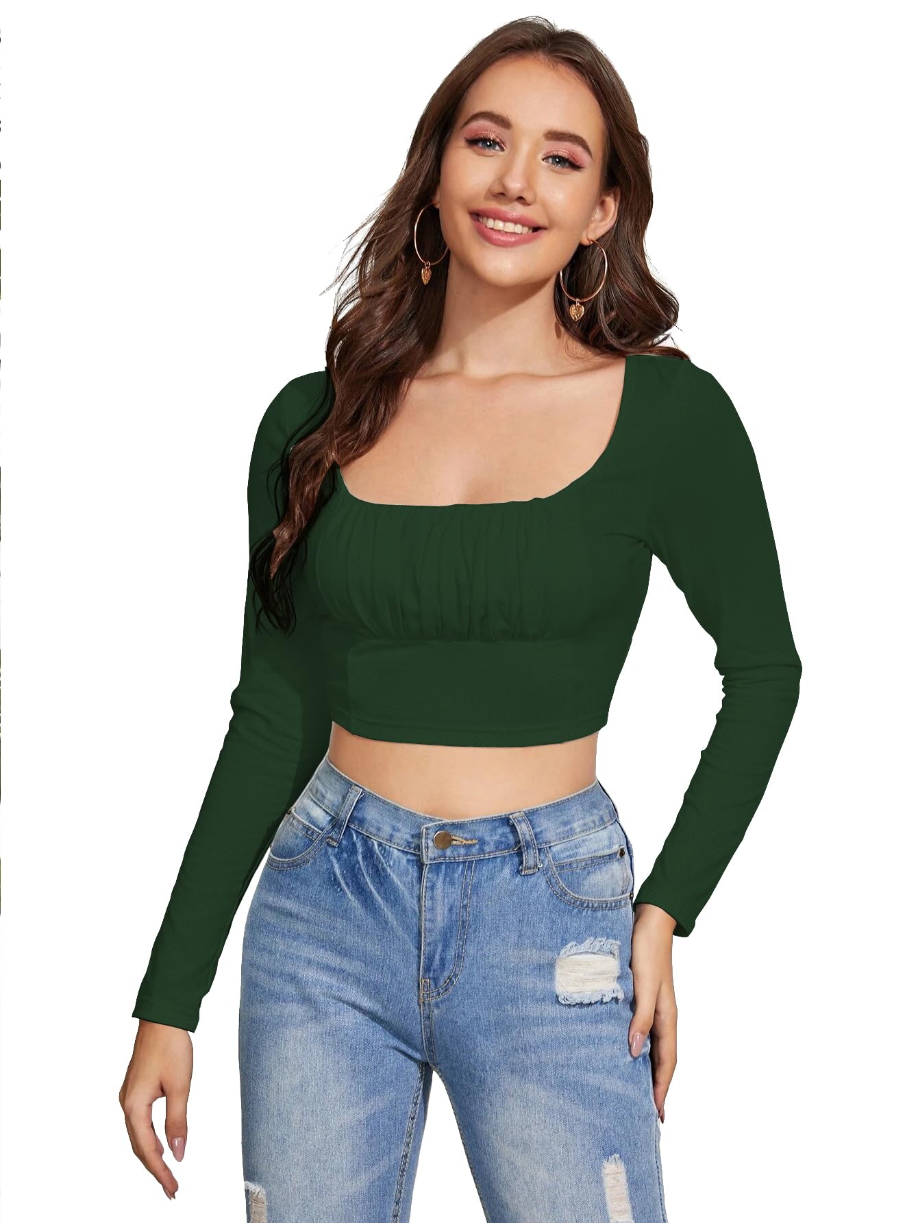 avanova Maroon Women's Ruched Bust Solid Crop Top (17 Maroon L)-picture-19