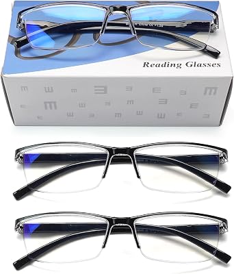 3 Pack Reading Glasses Men Blue Light Blocking Computer Readers Anti Eyestrain Spring Hinge Magnifying Glasses 3 Black, 2.75, multiplier_x