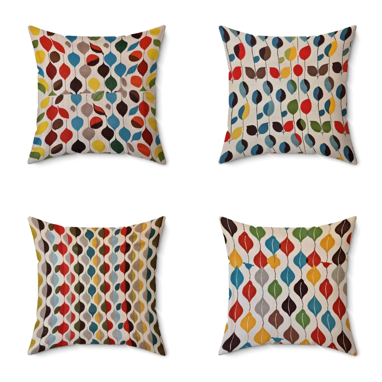Federe Cuscini Divano 70X70CM Set di 4 Colore Cuscini Divano LeavesMotivo Stampa Fronte-retro Design, Impermeabile Morbido Retro Federe Copricuscin per Soggiorno Camera Balcone Esterno Decor 1-I03