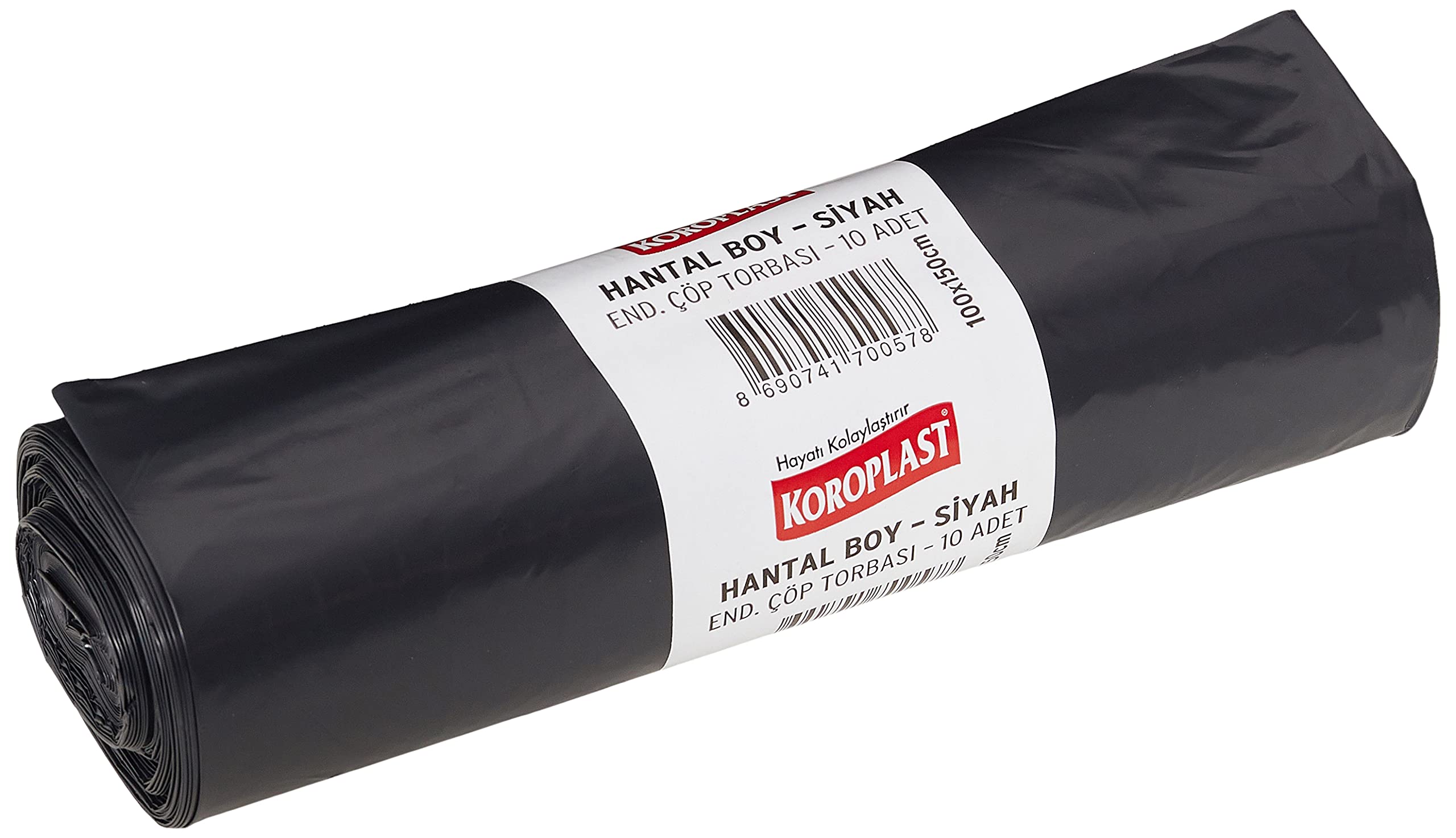 Koroplast Endüstriyel Hantal Boy Siyah Çöp Poşeti 10'lu 100x150 cm, Yırtılmaz & Sızdırmaz, Çift Katlı, Geri Dönüştürülebilir Çöp Torbası, Fabrika, Depo, İnşaat, Otel, Restoran, Hastane, Atölye